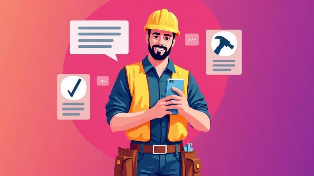 UK tradesperson on phone managing website enquiries