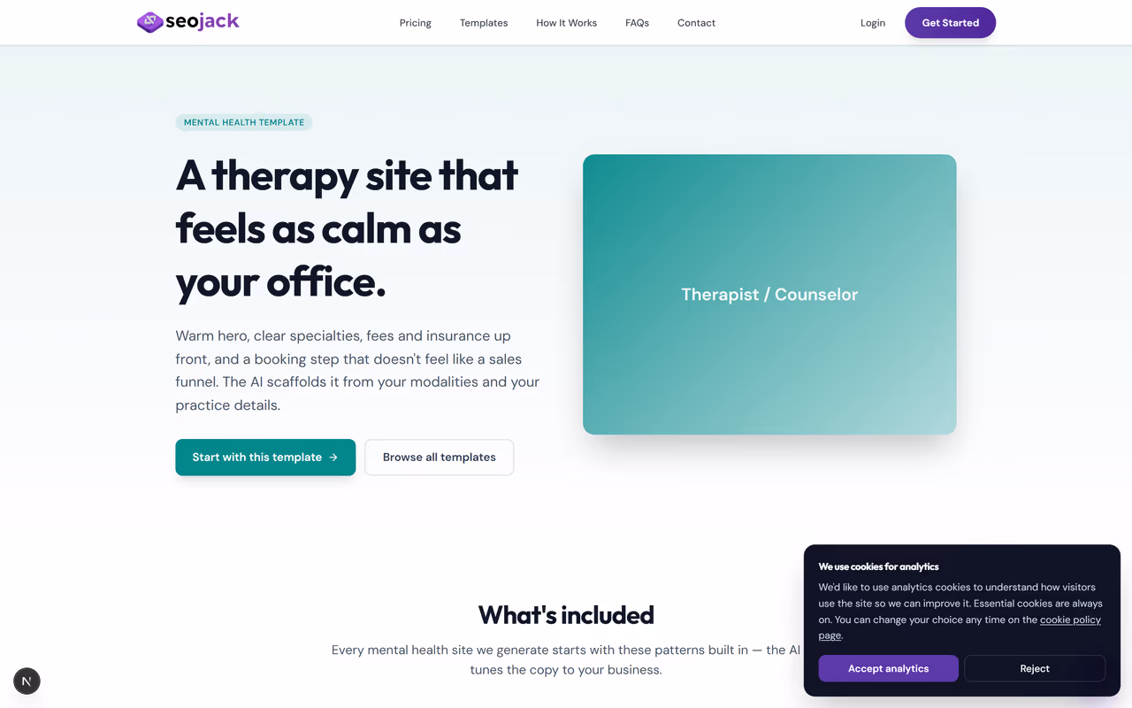 Therapist / Counselor website template preview