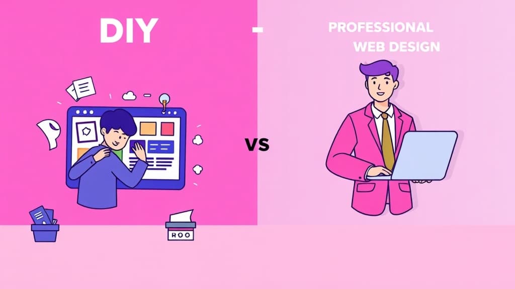 Split screen comparing DIY and professional website design