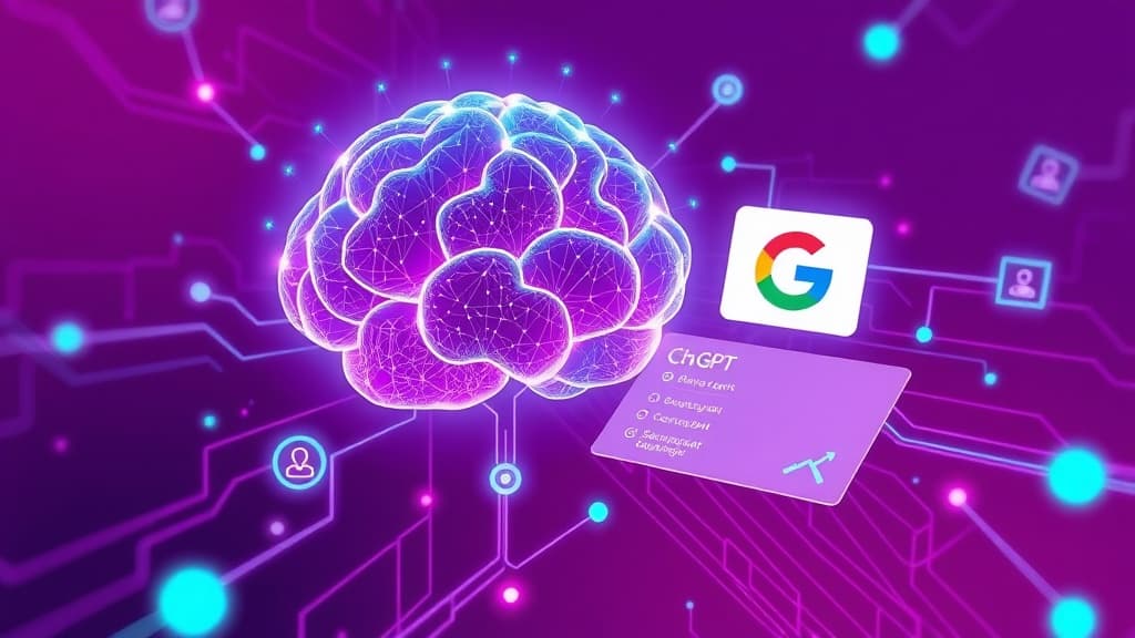 AI brain with search results visualization