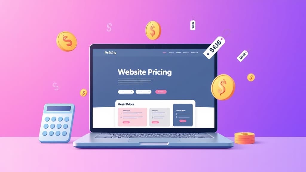 Calculator and laptop showing website costs breakdown