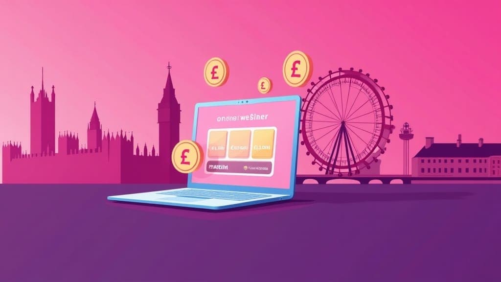 London skyline with small business owner reviewing website costs
