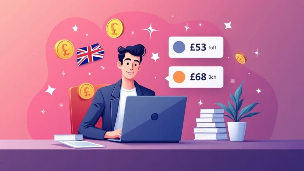 UK small business owner reviewing website pricing options